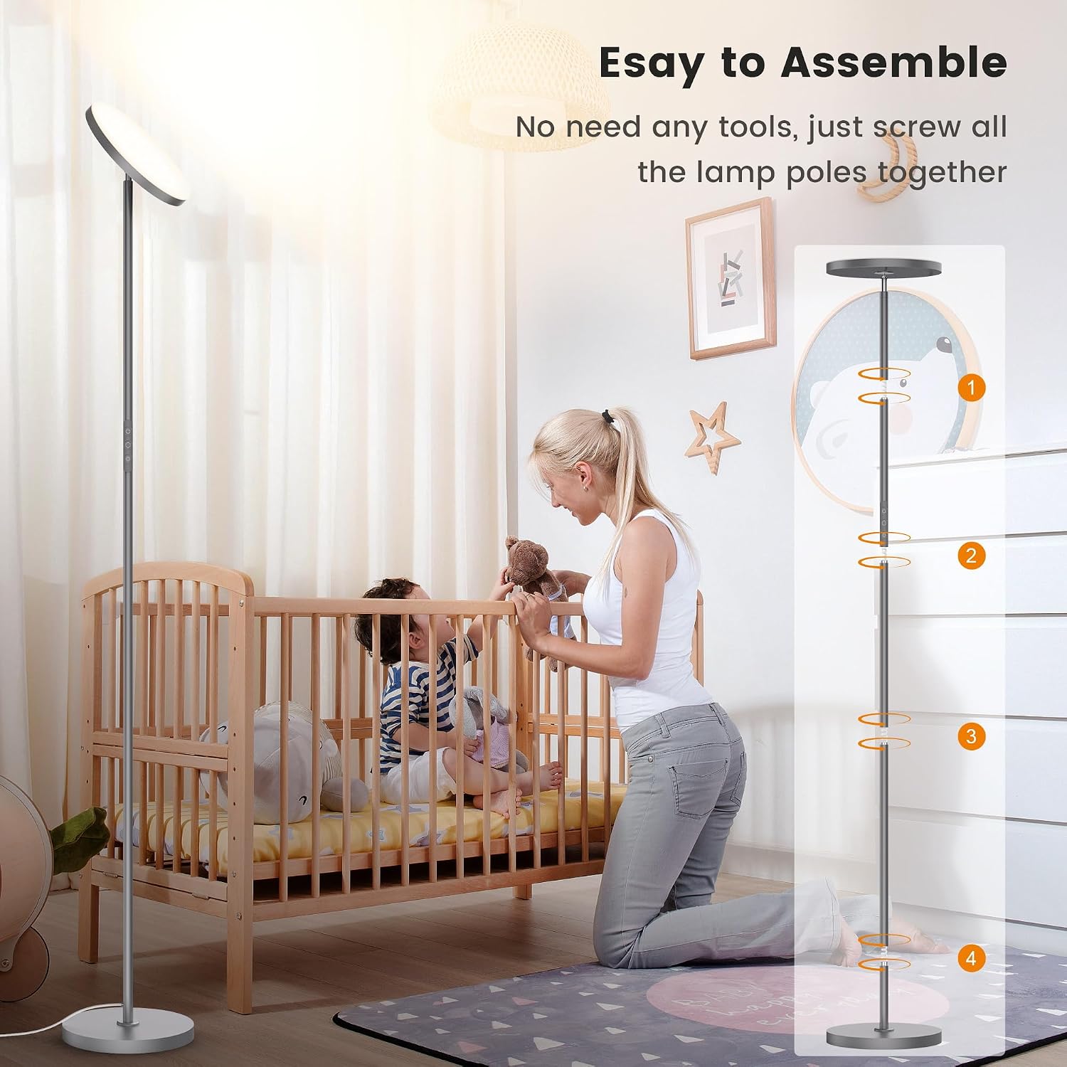 Floor Lamp, Bright 36W 3500LM Standing Lamp with Remote, 2700K Soft White to 6500K Cool White Adjustable, Touch Control Dimmable Torchiere…