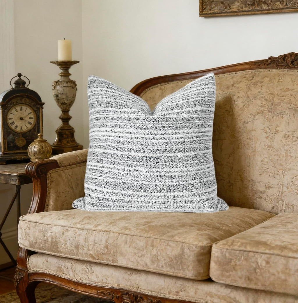 Slow Cow Boho Chenille Textured Woven Stripe Throw Pillow Covers 18x18 Decorative Cushion Cover Square Chenille Pillow Case for Sofa…