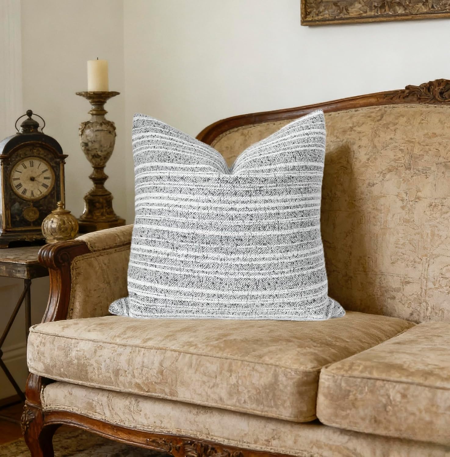 Slow Cow Boho Chenille Textured Woven Stripe Throw Pillow Covers 18x18 Decorative Cushion Cover Square Chenille Pillow Case for Sofa…