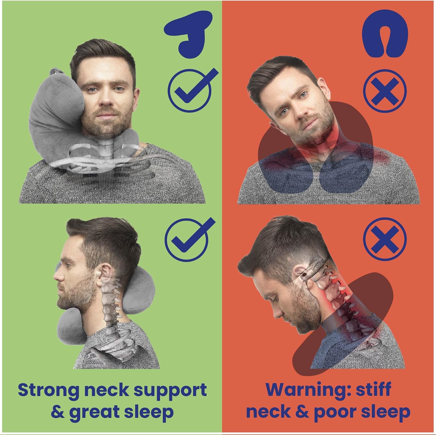 J-Pillow Jensens Inventions Award Winning Home & Travel Pillow - Patented Chin Support - Sleep Anywhere. (Silver Gray) Silver