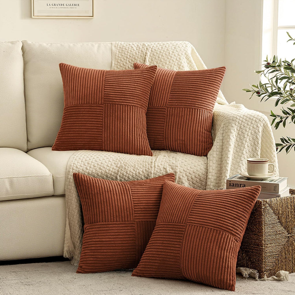 Miulee Boho Farmhouse Rust Decorative Throw Pillow Covers 20x20 Inch 4 Packs Soft Vintage Pillow Cases Modern Corduroy Patchwork Cushion Co…