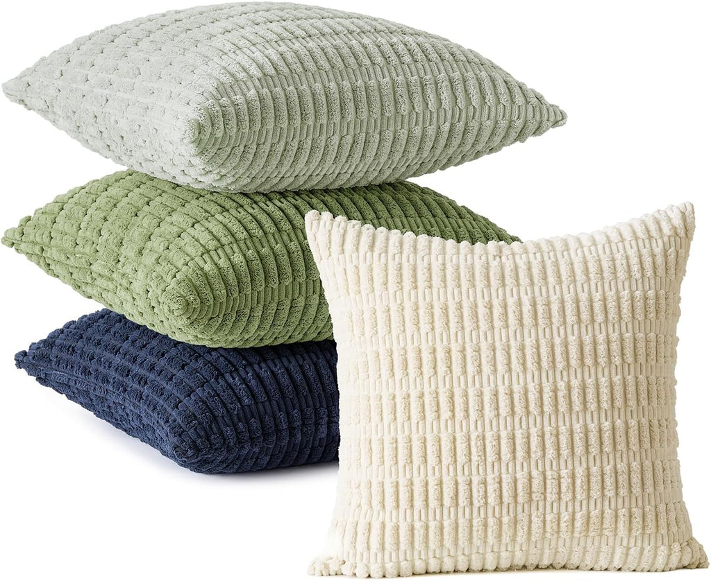 MIULEE Soft Corduroy Spring Throw Pillow Covers Set of 4 Green Blue 18x18 Inch Modern Farmhouse Boho Decorative Accent Cushion Covers for…