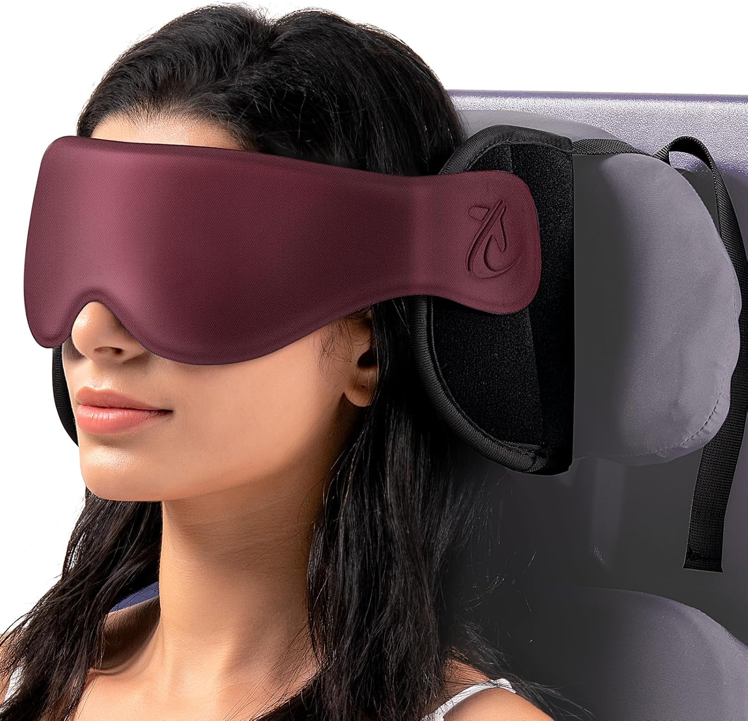 Bonairest Travel Pillow, Airplane Neck Pillow with 3D Eye Mask for Sleeping, Round Edge Plane Head Strap 360°Headrest Support for Long Flig…