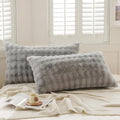 Uhamho Set of 2 Faux Fur Pillowcases, Luxury Bubble Waffle Carved Plush Standard Size Pillow Shams Soft and Furry, Zipper Closure (Gray, 20…