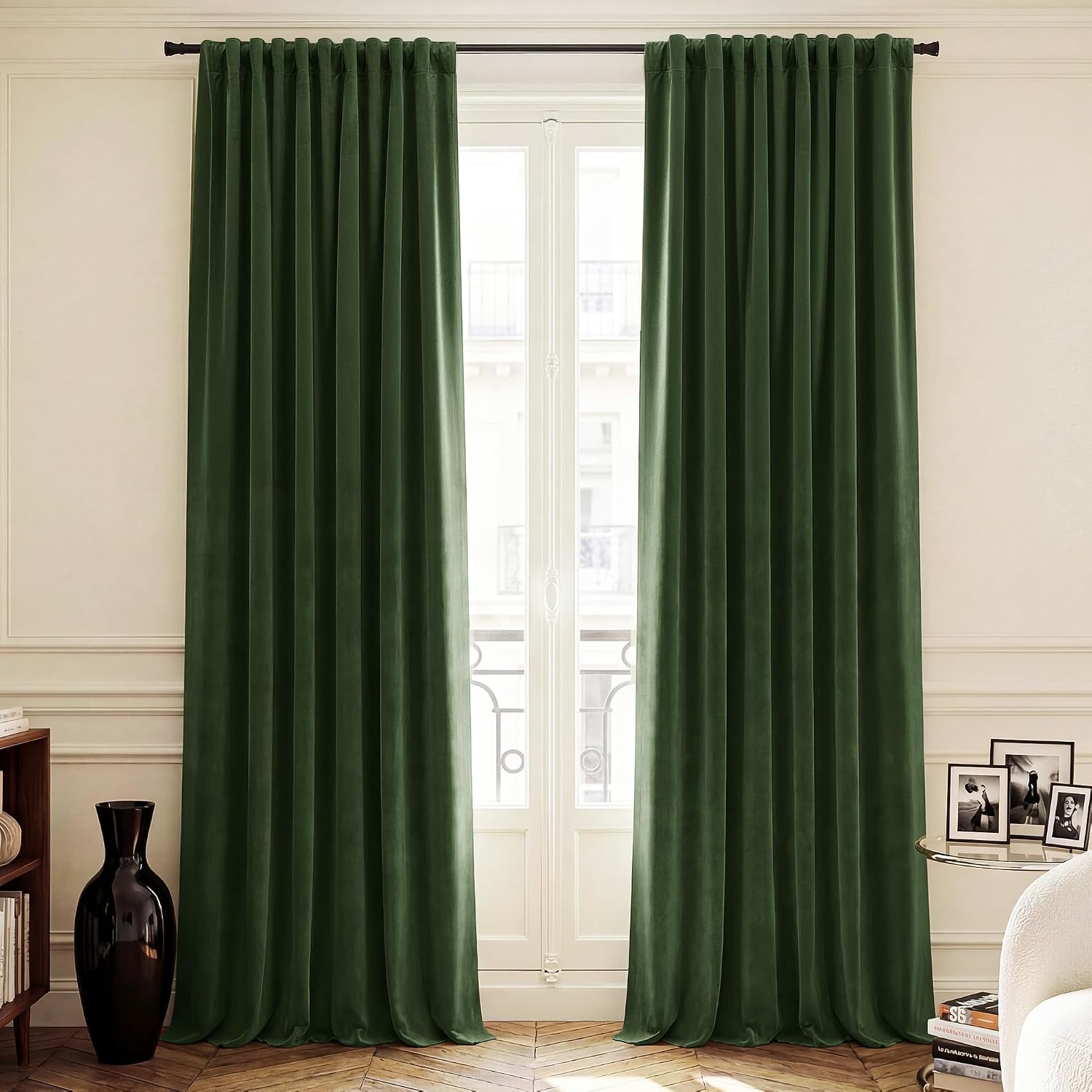 Nicetown Olive Green Velvet Bedroom Curtains 102 inches Long, Rod Pocket & Back Tab Blackout Window Treatments Thermal Insulated Drapes Lux…