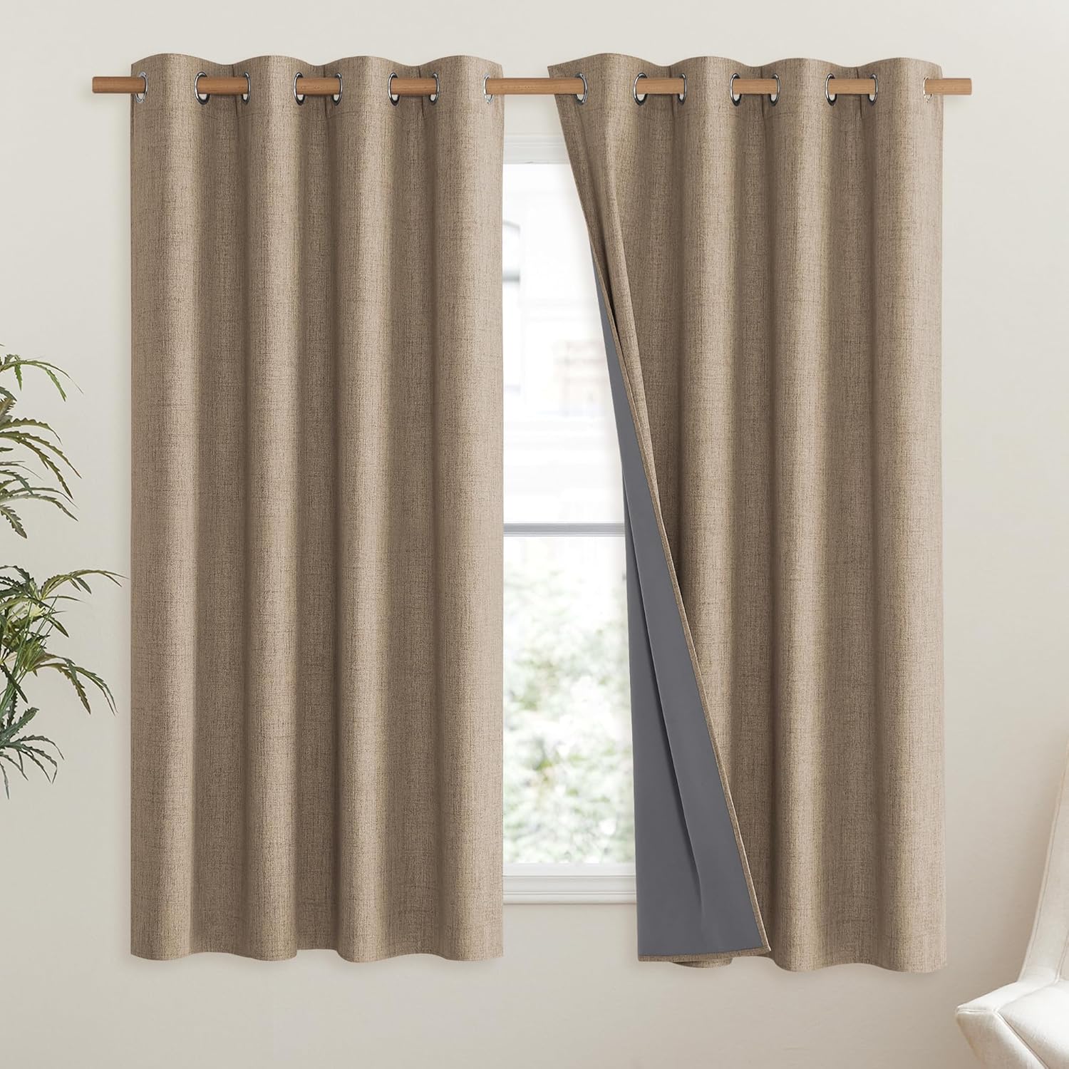 NICETOWN Burlap Vintage Open Linen Weave Flax Thermal Curtains, 100% Blackout Curtains 45" Long for Dining Room, Soundproof Window…