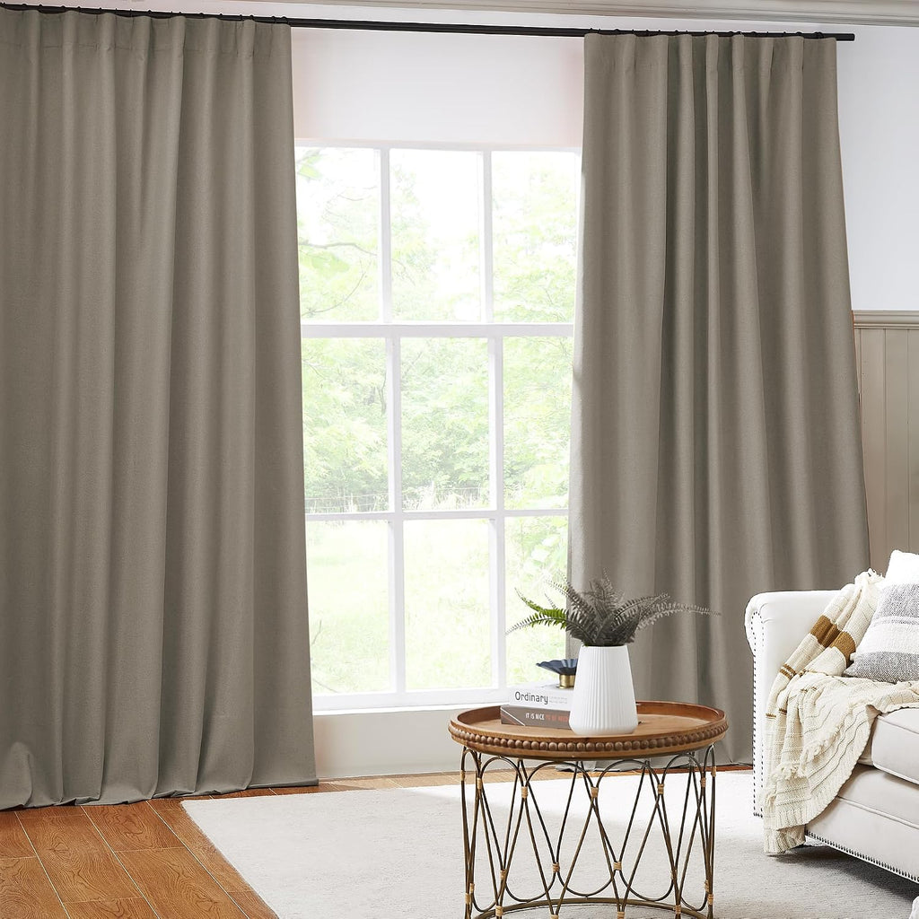 Keqiaosuocai 102 Inches Curtains Blackout Pinch Pleated Drapes Back Tab Hook Belt Country Farmhouse Curtains for Living Room Ceiling Track…