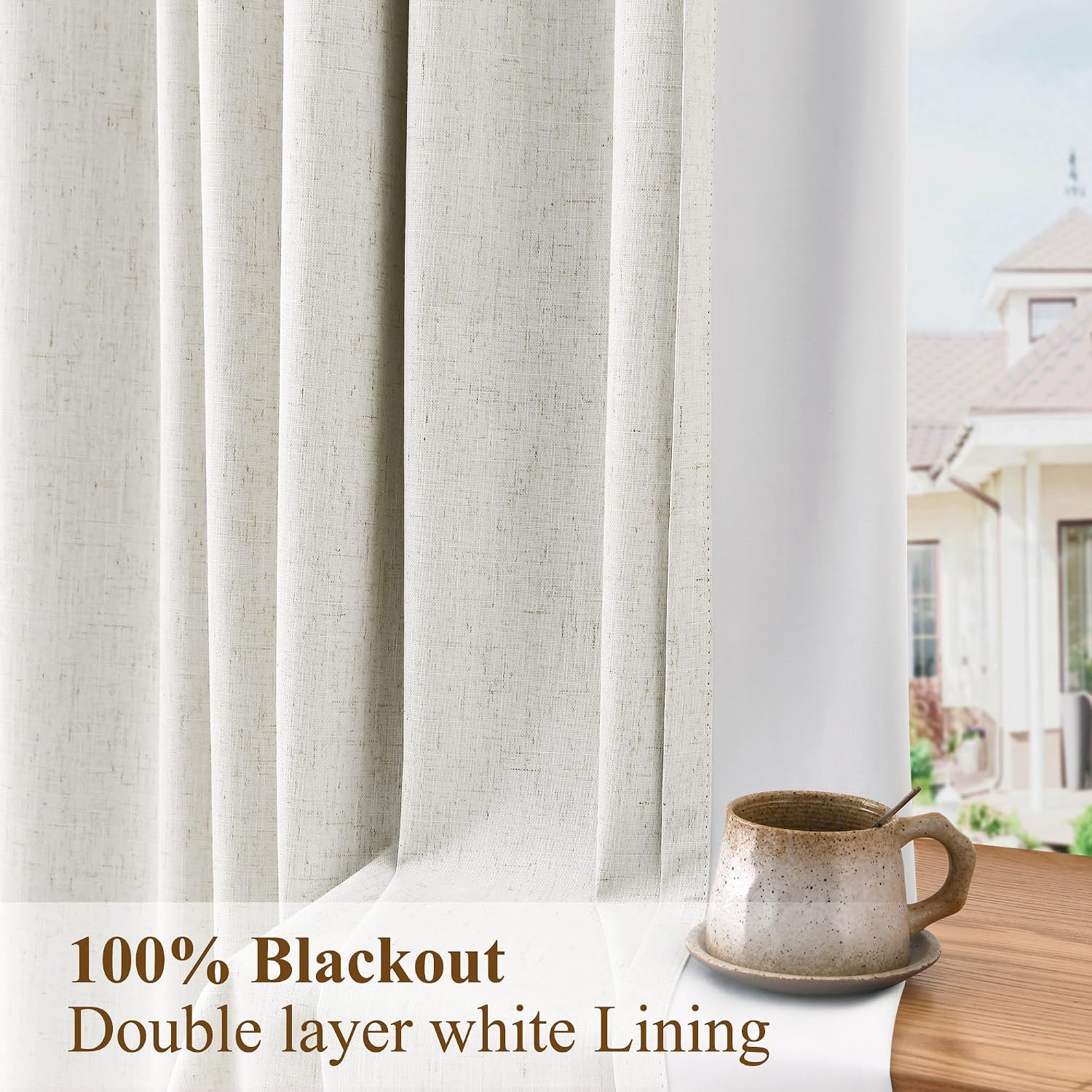 Boodii 100% Blackout Linen Pinch Pleated Curtains Beige 84 Inch Length 2 Panels for Living Room Bedroom Boho Farmhouse with Hooks Light Blo…