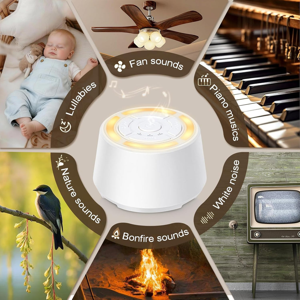 Sound Machine for Sleep - White Noise Sound Machine with Night Light Rechargeable White Noise Machine with 16 Soothing Sounds, Timer and…