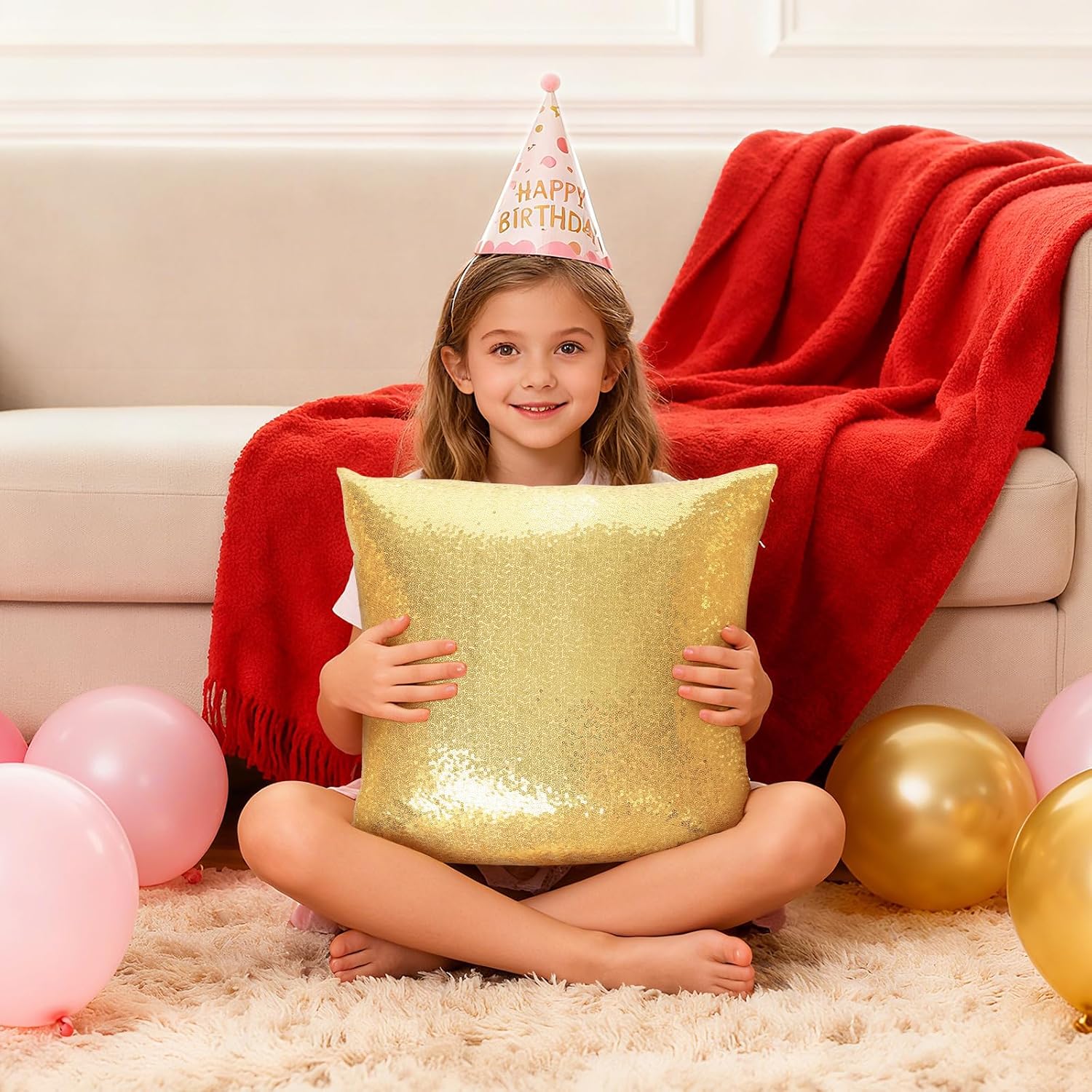 Eternal Beauty Set of 2 Sequin Decorative Pillow Cover Gold Pillow Covers for Couch Sofa Throw Pillows 18 X 18 Inches