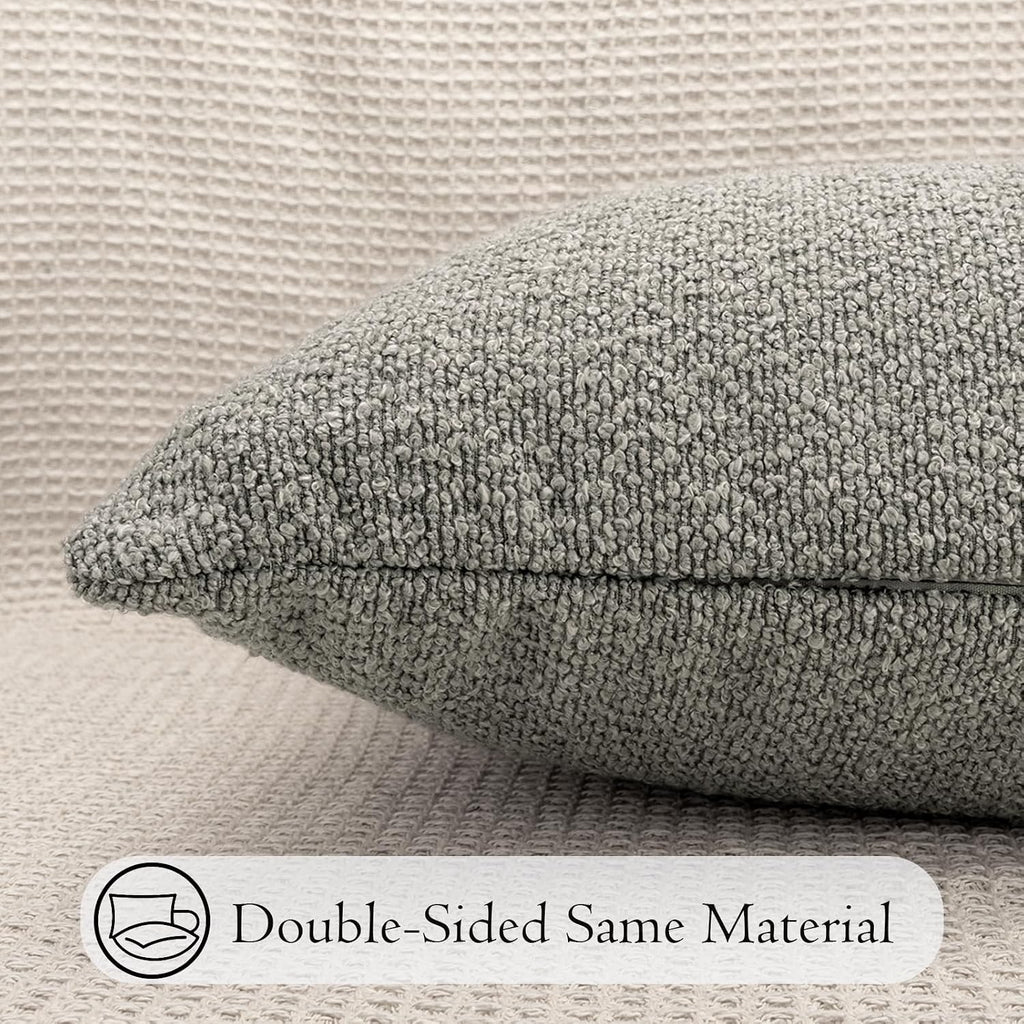 JoraLion 14x36 inch Boucle Lumbar Pillow Cover, Light Gray Woven Texture Neutral Long Pillow Cover Breathable Cushion Case for Couch Sofa…
