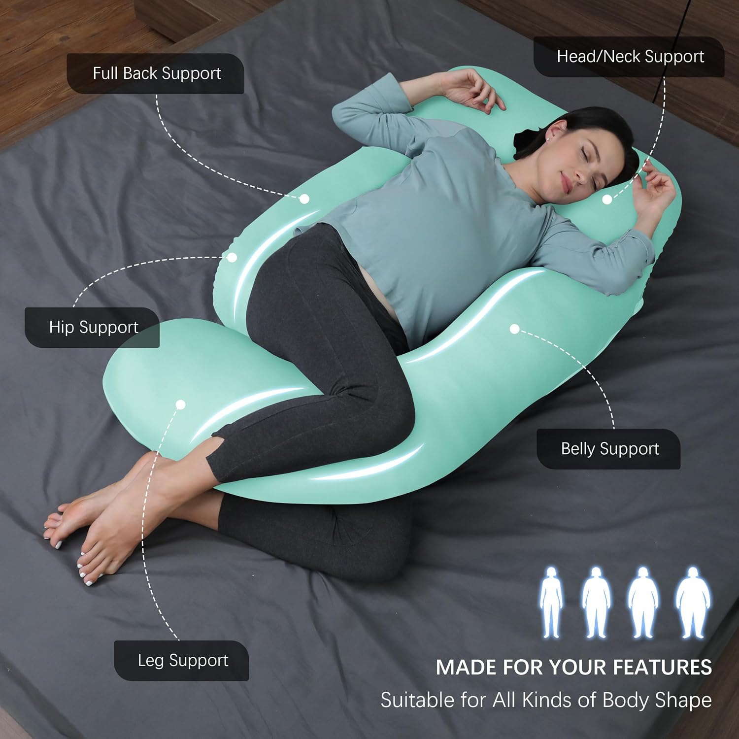 Moonpark MOON PARK Pregnancy Pillows for Sleeping - U Shaped Full Body Maternity Pillow with Removable Cover - Support for Back, Legs, Bell…