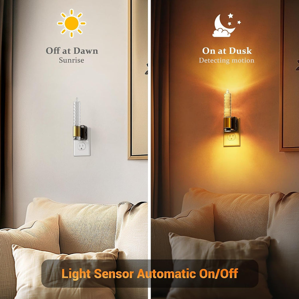 JandCase Night Light, Flameless Candle Amber Night Lights Plug into Wall 2 Pack, Auto On/Off Light Sensor Crystal Dimmable LED…