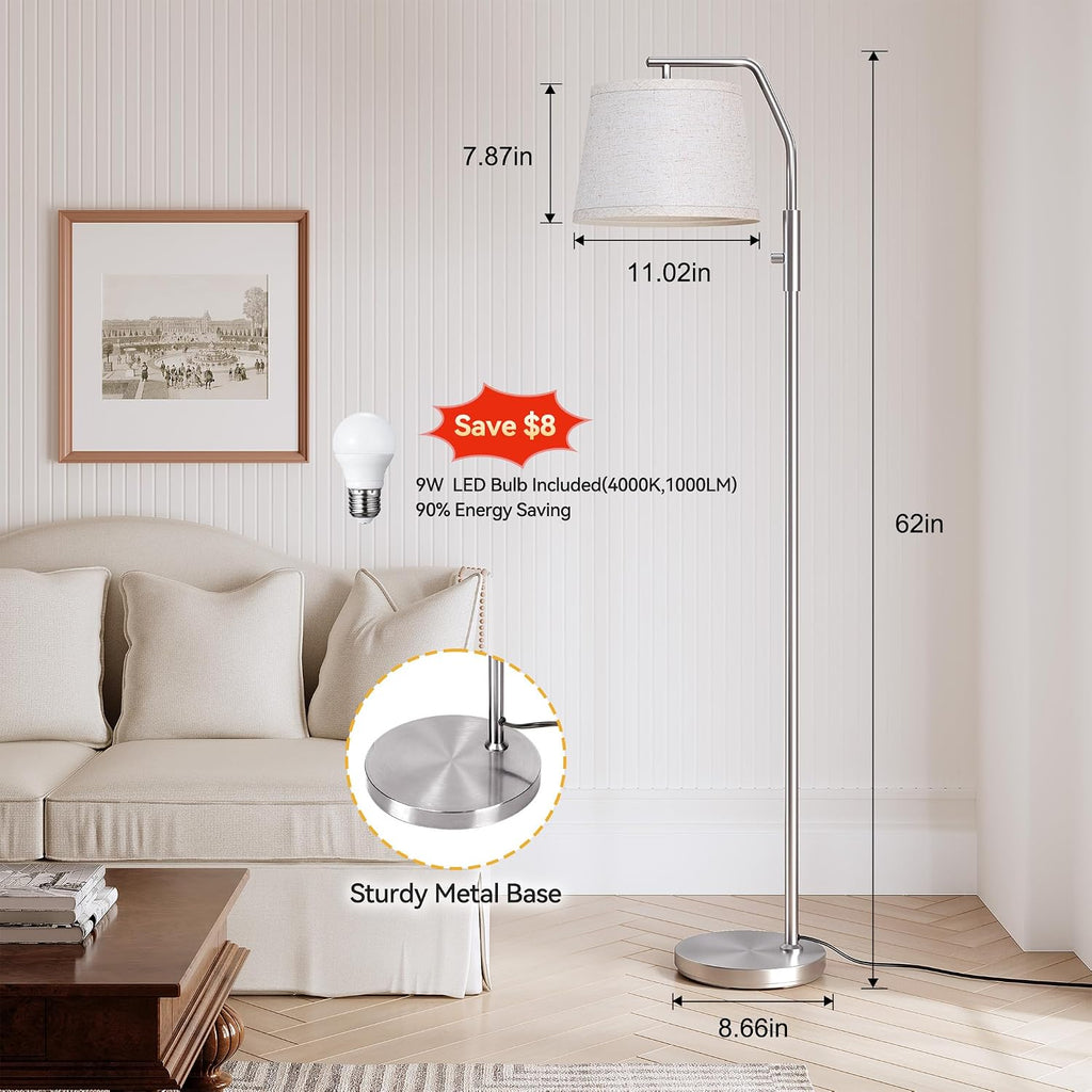 SUNMORY Floor Lamps for Living Room, 9W Bulb Included, Lamp for Bedroom with Adjust Head, Standing Lamp with Rotary Switch, 0-100%…