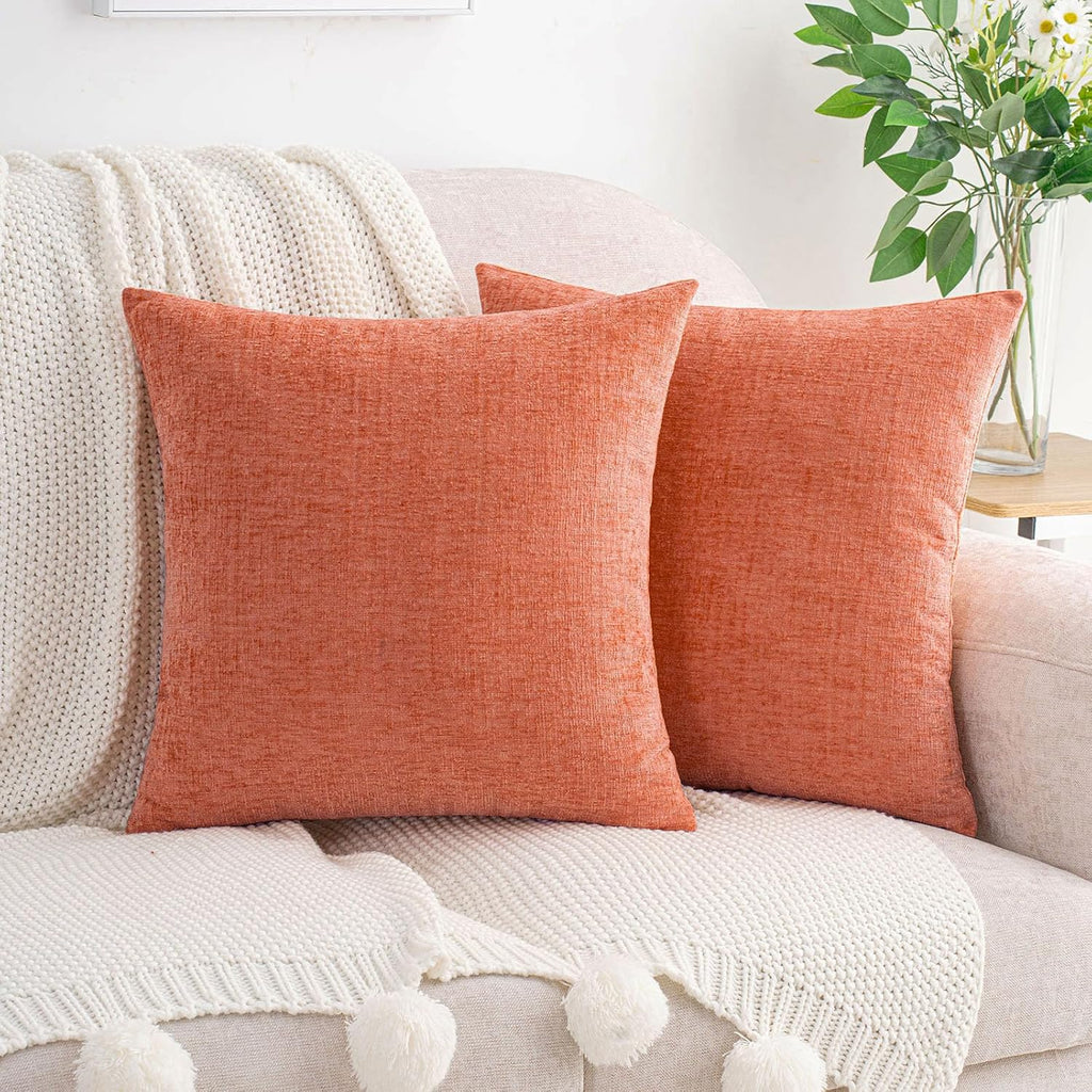 Hwy50 HWY 50 Coral Pink Couch Pillow Covers 18x18 Inch Pack of 2, Soft Chenille Decorative Throw Pillow Cases Farmhouse for Sofa Living Roo…