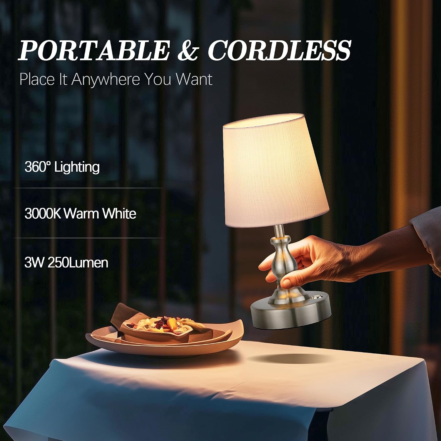 PARTPHONER Mini Cordless LED Table Lamp, 5200mAh Rechargeable Battery Operated Lamp, 3-Level Brightness, Touch Dimmable Desk Lamp…