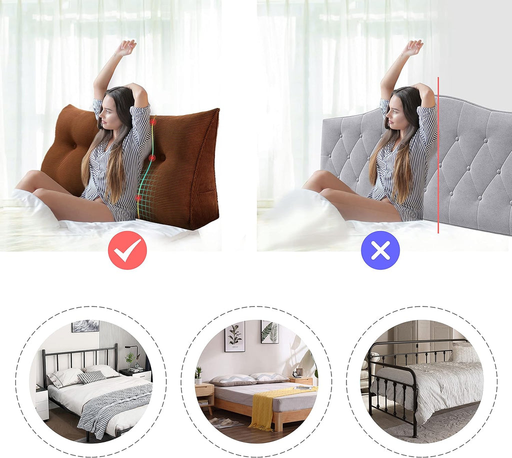 WOWMAX 100% Cotton Corduroy Triangular Pillow Covers Cases for Our Reading Pillows Large Bolster Headboard Backrest Wedge Pillow Cover…