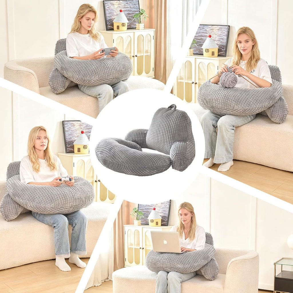 Bed Reading Pillow 17", Cozy Flannel U Shaped Back Support Cushion for Sitting up in Bed, Small Laptop Desk Lap Pillow for College…