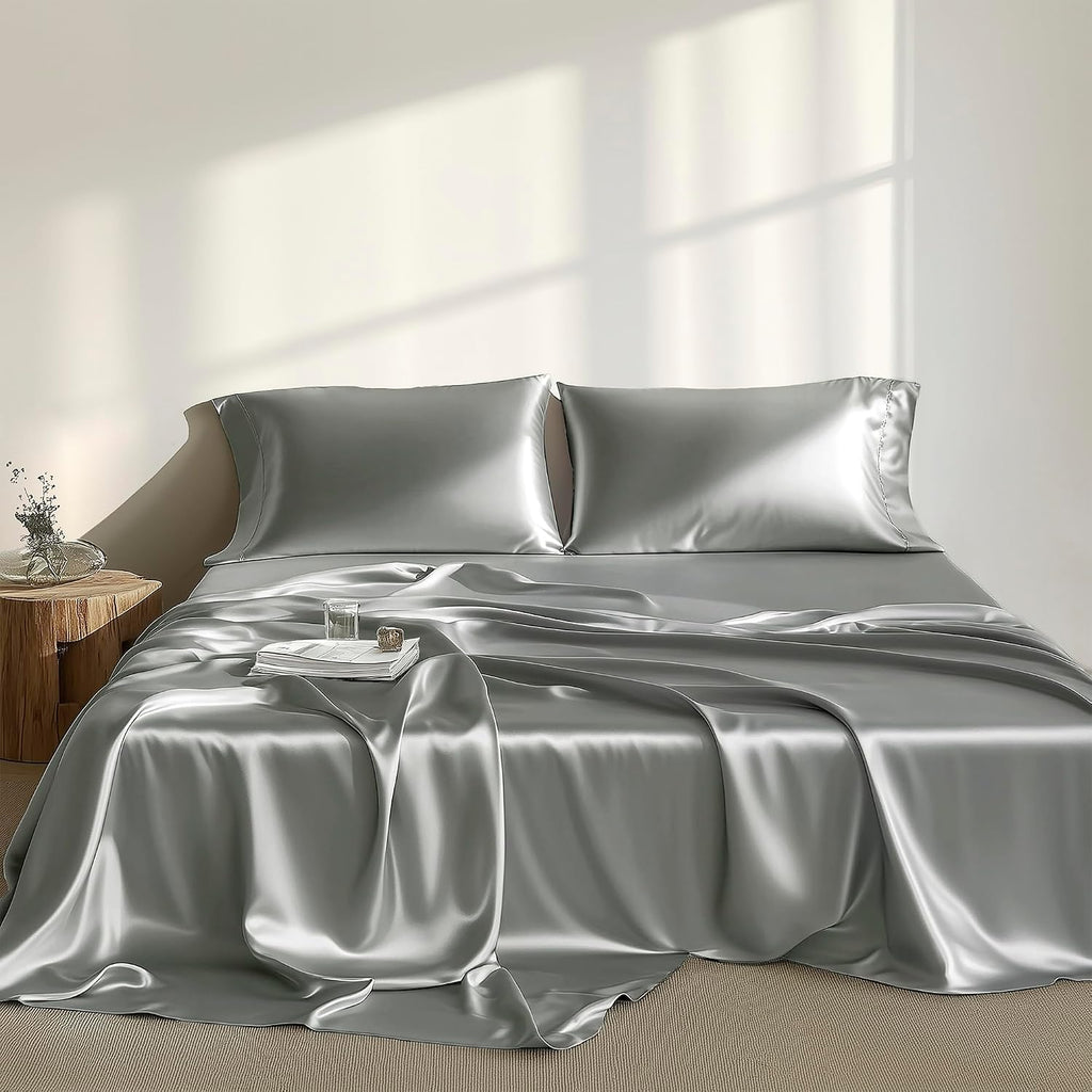 Madisonpark Madison Park Luxurious Satin Bed Sheets, Twin Size, Elastic 14" Pocket Fits Up to 16" Mattress, Wrinkle-Free, Soft Satin Sheet…