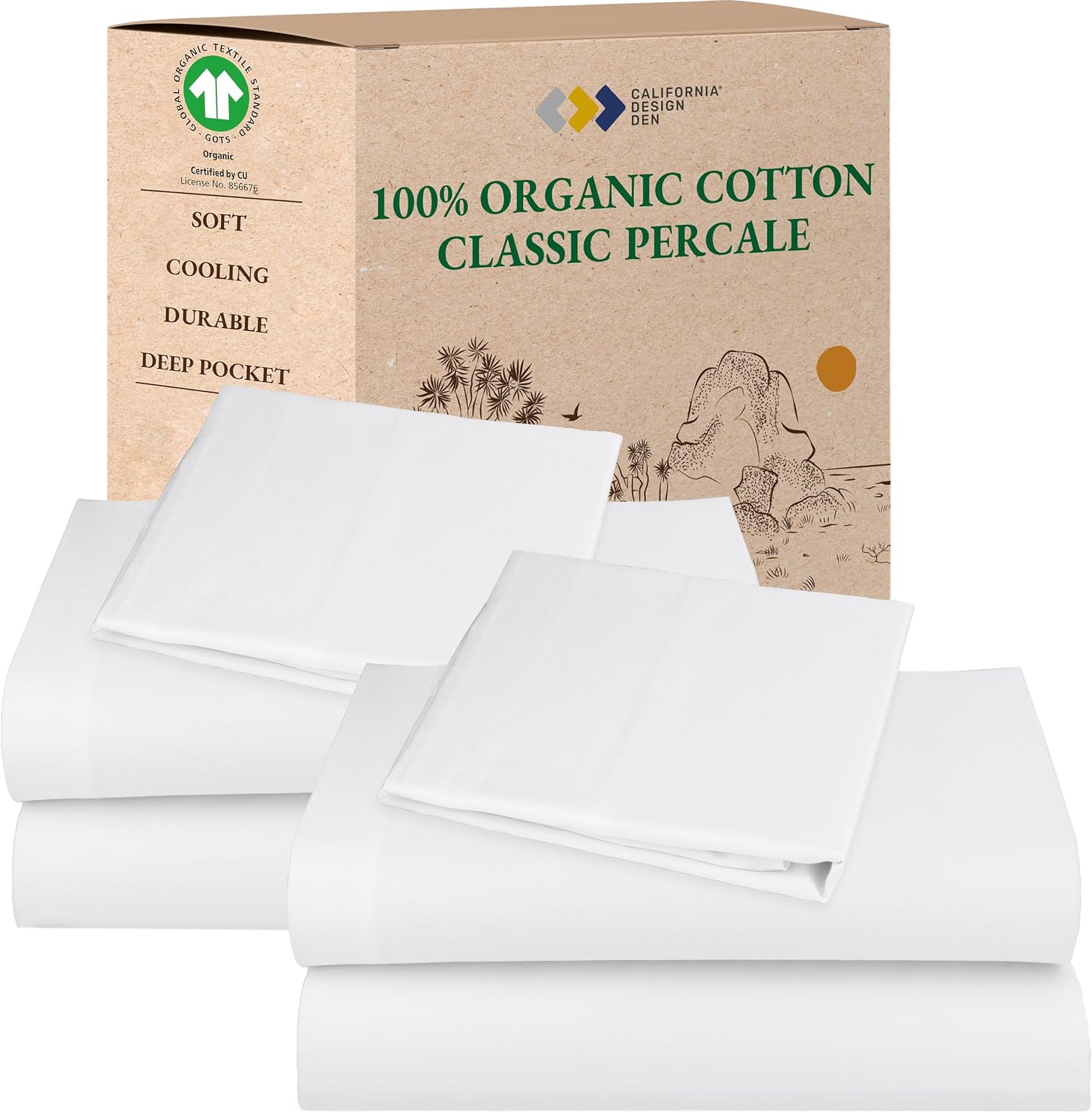 CaliforniaDesignDen California Design Den Pack of 2 Twin Sheets Set - 100% Organic Cotton, Crisp and Breathable Percale Feel, Deep Pocket W…