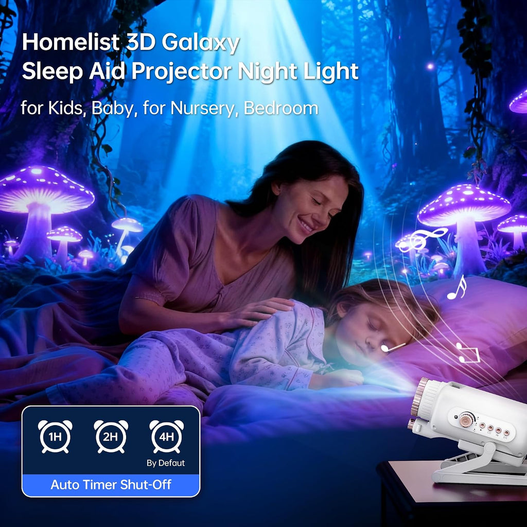 Homelist 3D Galaxy Projector Light for Kids & Adults with White Noise & Bluetooth Speaker, 60 Scenes Star Projector Night Light f…