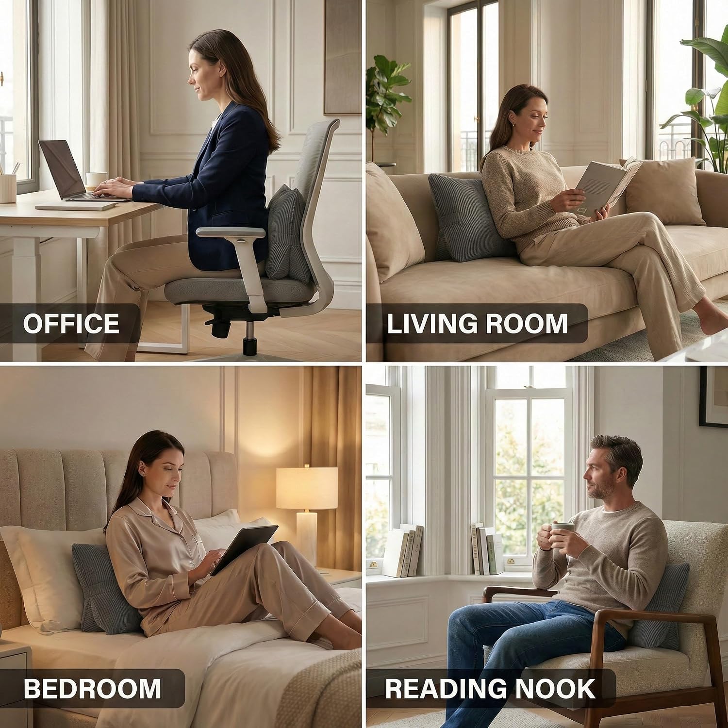 Pat. Pend. Corduroy Lumbar Support Backrest Pillow for Sitting & Reading, Ergonomic Triangle Cushion for Sofa, Armchair & Bed, Removable…