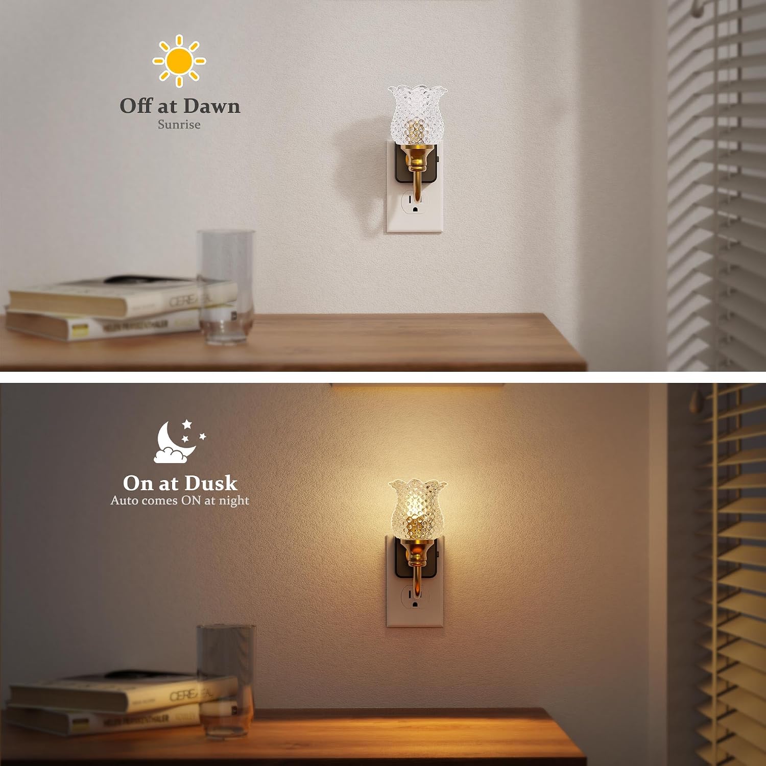 JandCase Night Light, 2 Pack Glass Night Lights Plug into Wall, Dimmble Floral LED Nightlight, 0-100 LM Flower Nightlights, Dusk to Dawn…