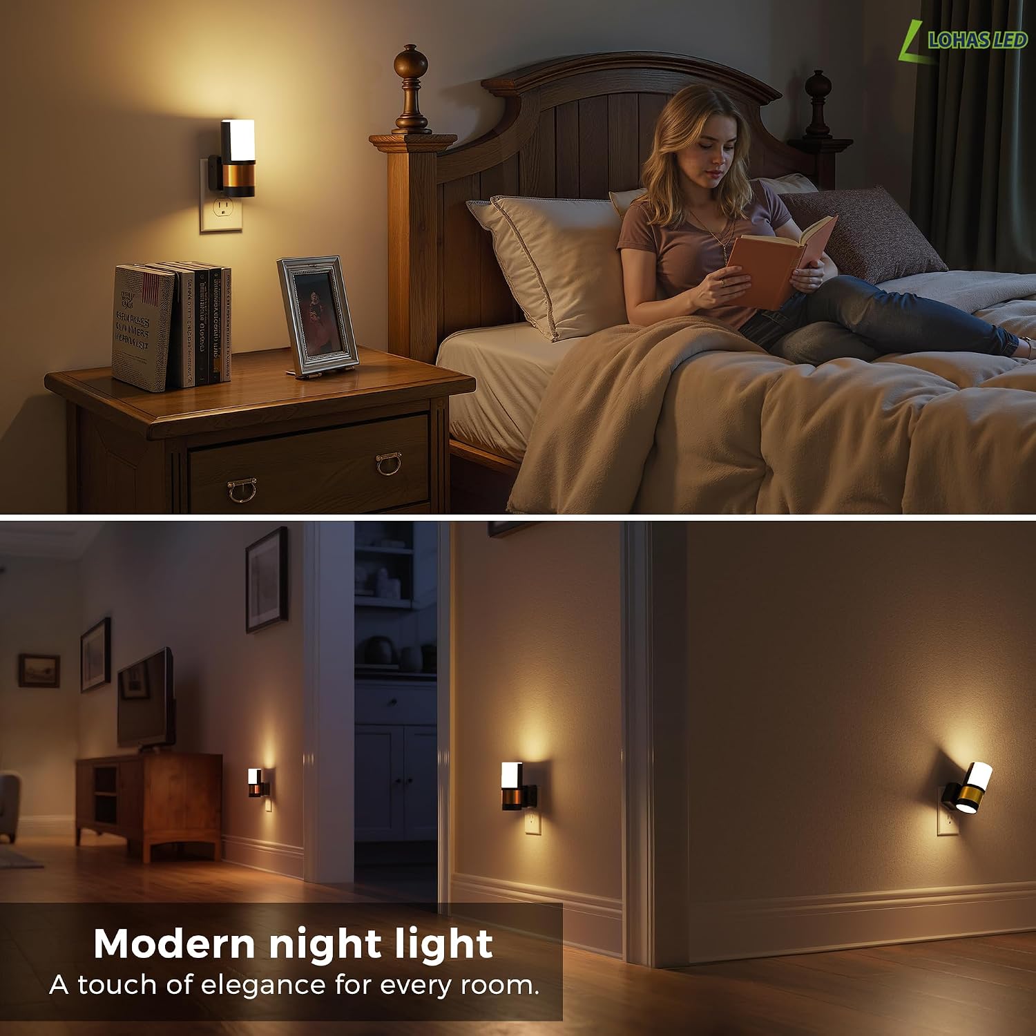 L LOHAS LED Night Lights Plug into Wall with Dusk to Dawn Sensor, Dimmable Night Light with 0-100lm Stepless Dimming, Rotating Plug in…