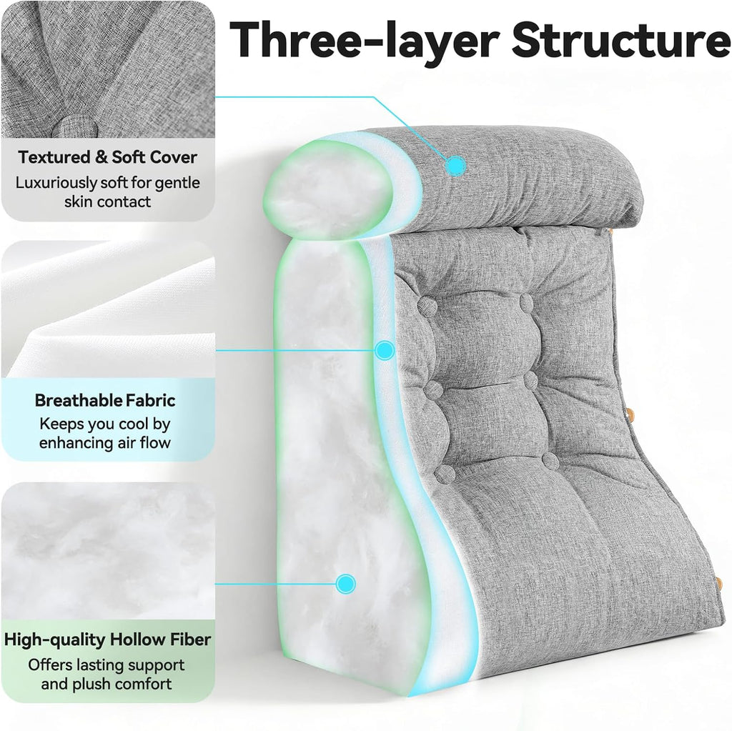 Luisof 23" H Bed Wedge Reading Pillow with Adjustable Headrest, Reading Pillow for Sitting in Bed Couch Adult Backrest Pillow for Neck Back…