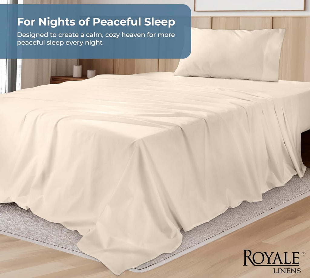 Royalelinens ROYALE LINENS 100% Organic Cotton Twin Sheet Set - Percale Weave - 3 Pieces Set - 1 Flat, 1 Deep Pocket Fitted Sheet and 1 Pil…