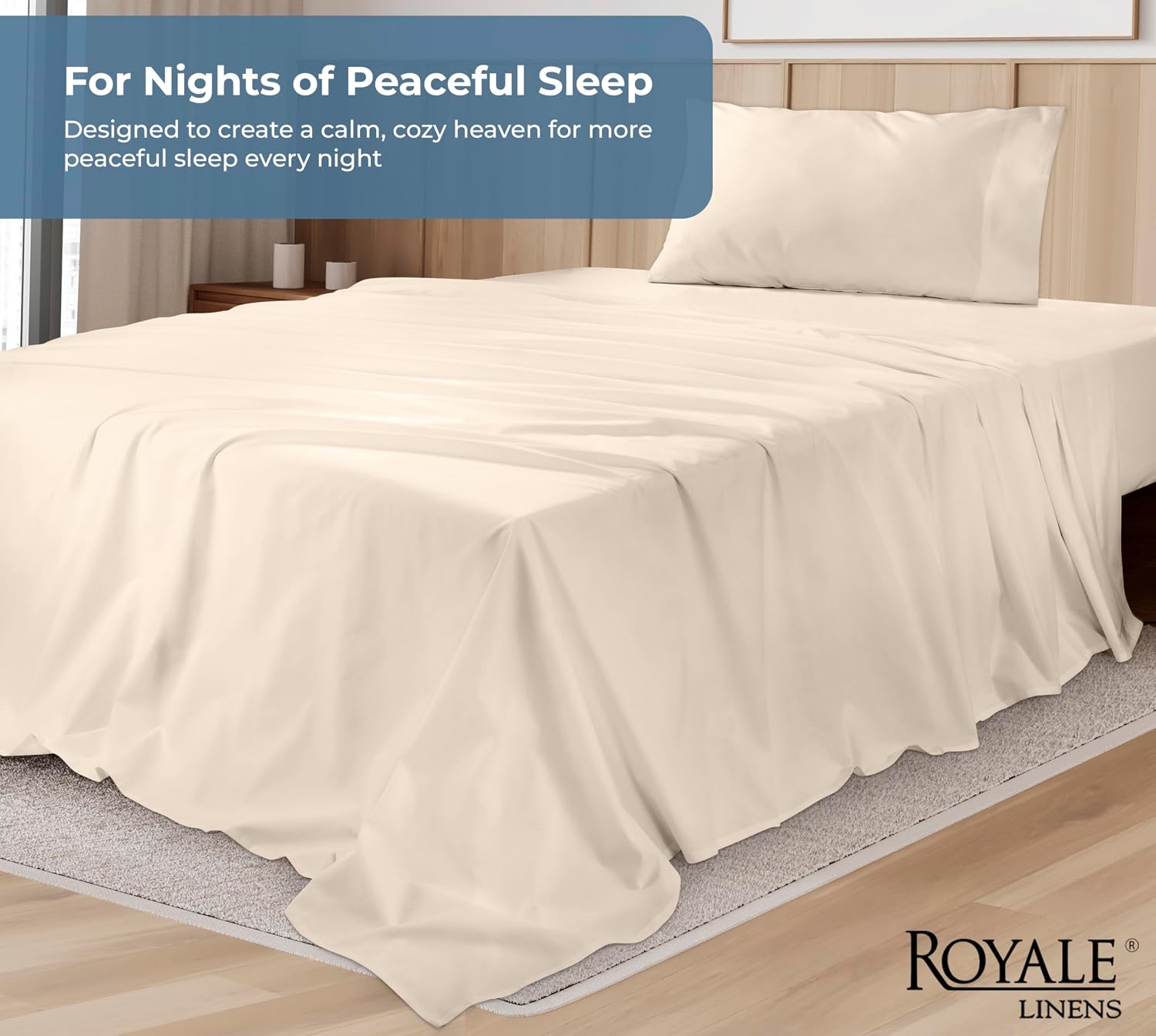 Royalelinens ROYALE LINENS 100% Organic Cotton Twin Sheet Set - Percale Weave - 3 Pieces Set - 1 Flat, 1 Deep Pocket Fitted Sheet and 1 Pil…