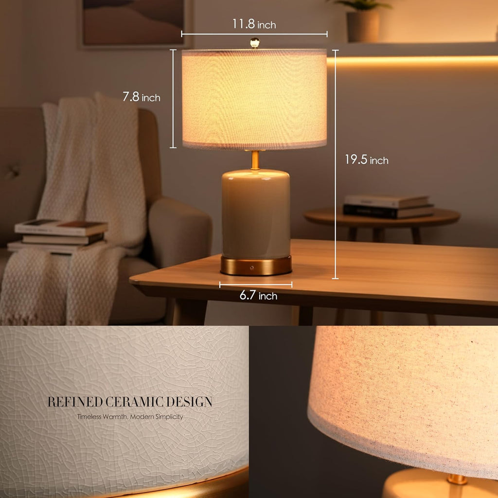 O’Bright Dune - Battery Powered Table Lamp, Rechargeable Cordless Ceramic Lamp, Full-Size 19.5 Inch Height, Dimmable, Smart Safety…