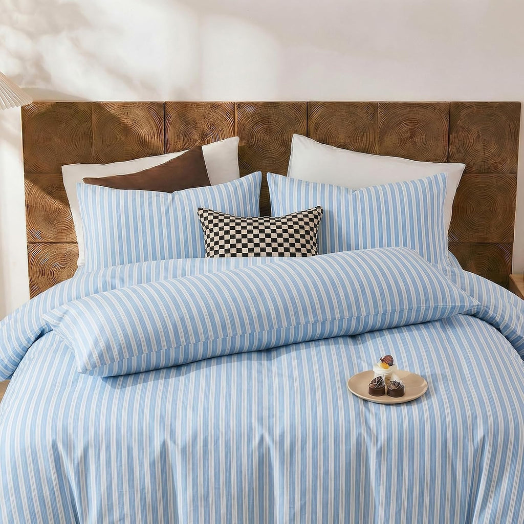 Merryword Blue and White Striped Pillowcases, 100% Cotton Pillow Cases, King Size Pillowcases, Soft Breathable Ribbon Stripe Pillow Covers,…