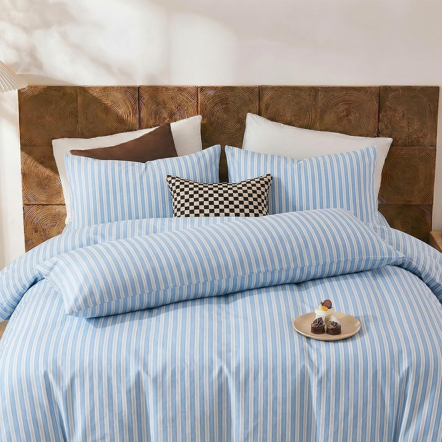 Merryword Blue and White Striped Pillowcases, 100% Cotton Pillow Cases, Queen Size Pillowcases, Soft Breathable Ribbon Stripe Pillow Covers…