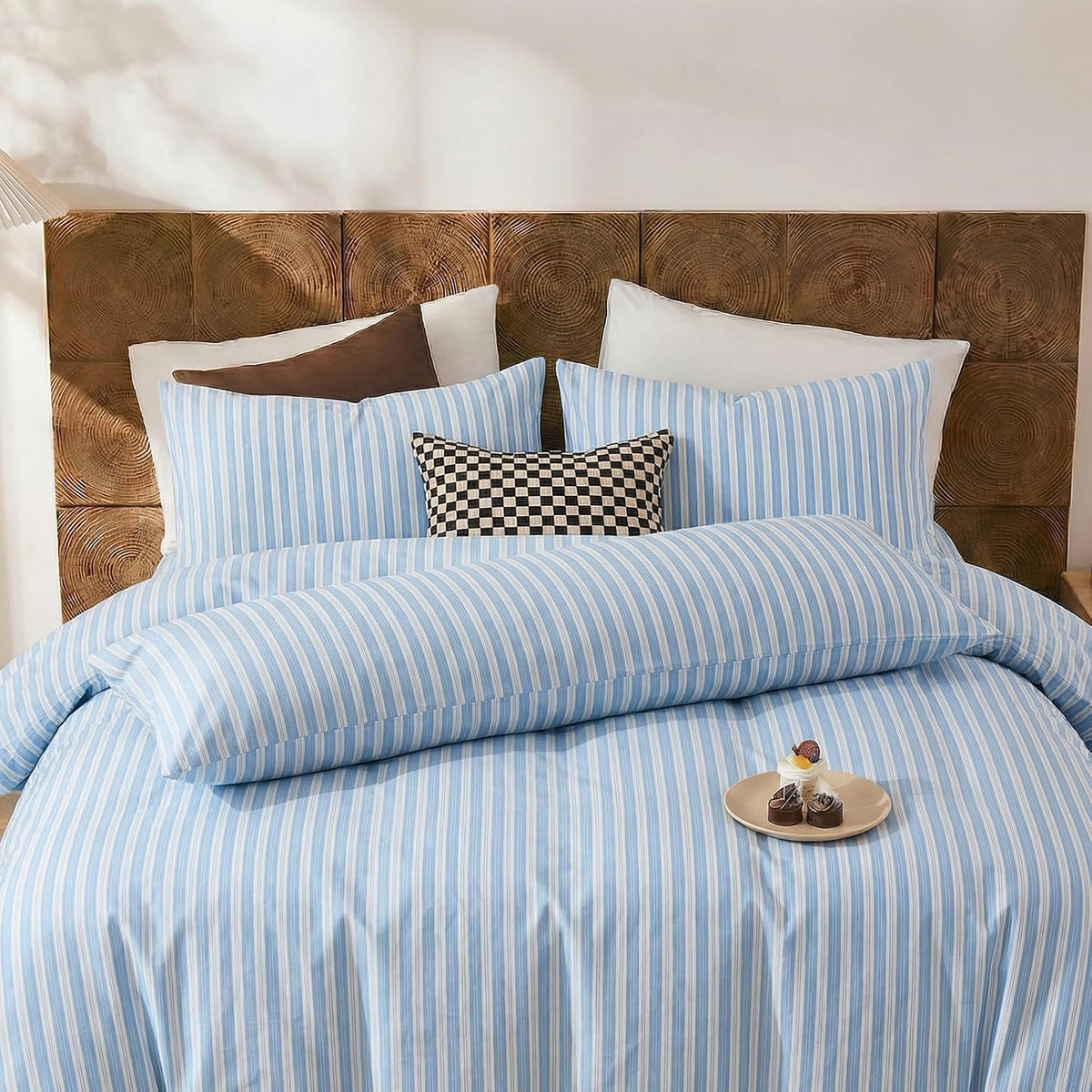 Merryword Blue and White Striped Pillowcases, 100% Cotton Pillow Cases, Standard Size Pillowcases, Soft Breathable Ribbon Stripe Pillow Cov…
