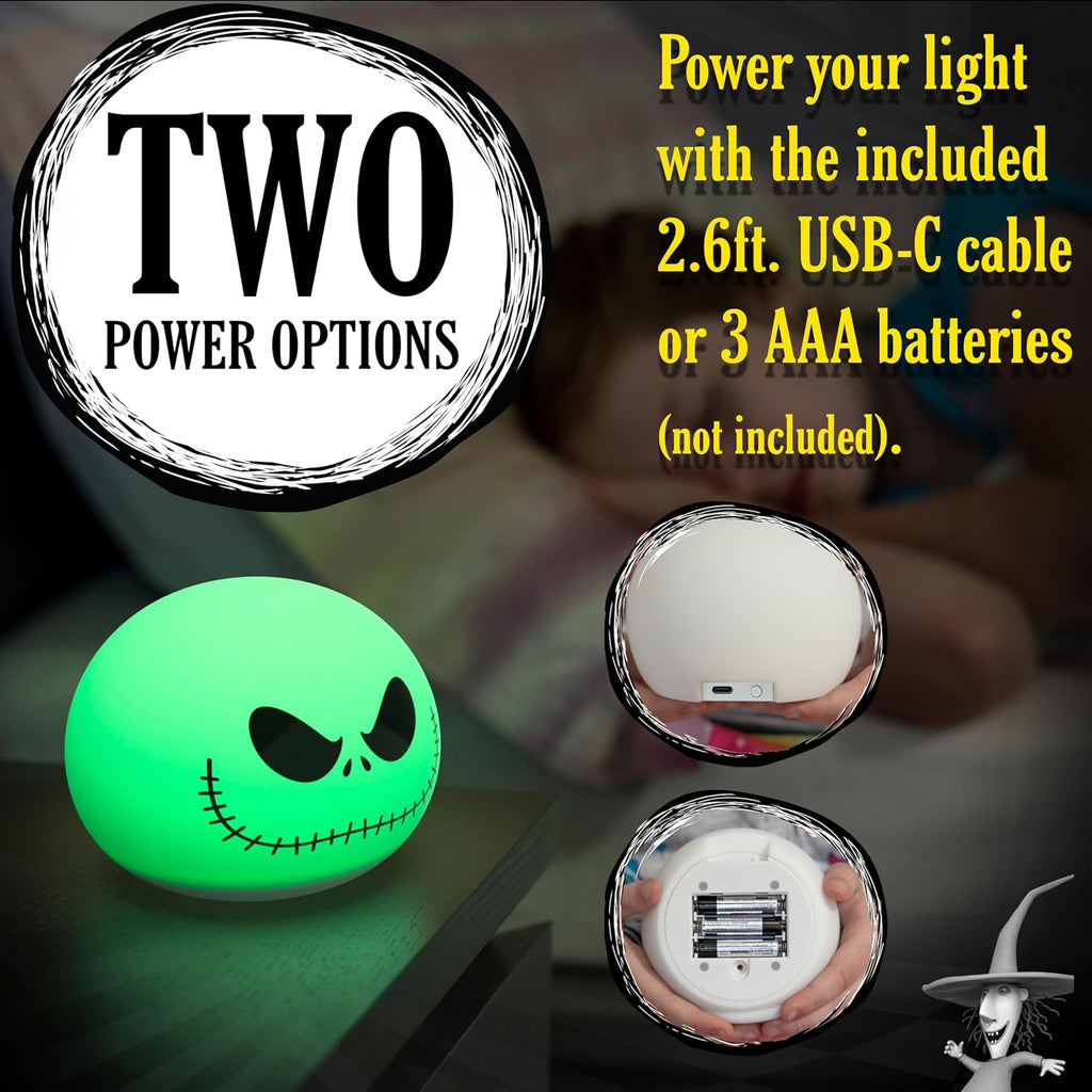 Disney Jack Skellington Squishy Light - Color-Changing Night Light for Kids & Adults, USB/Battery Operated Dimmable Lamp, Halloween &…