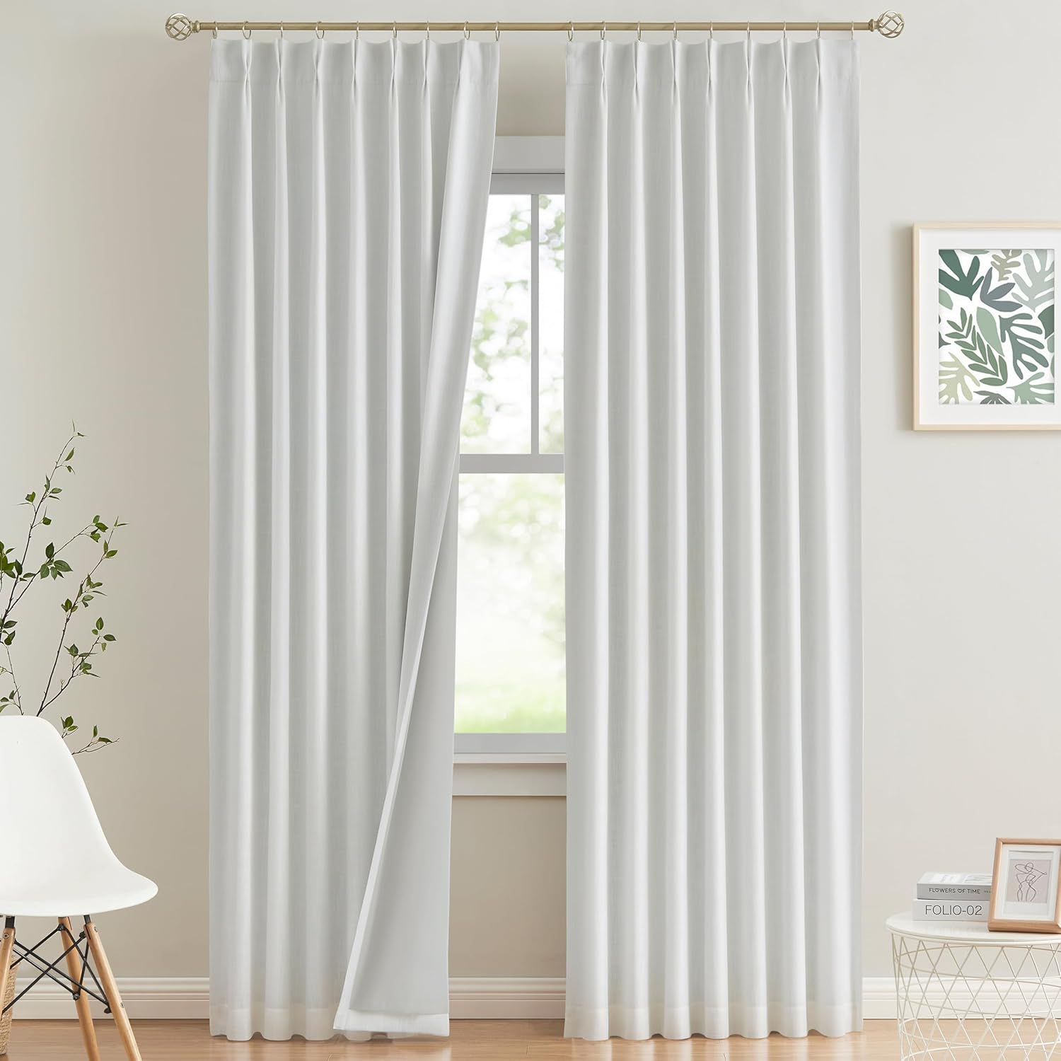 VisionHome Vision Home White Pinch Pleated Full Blackout Curtains Thermal Insulated Window Curtains 84 inch for Living Room Bedroom Room Da…