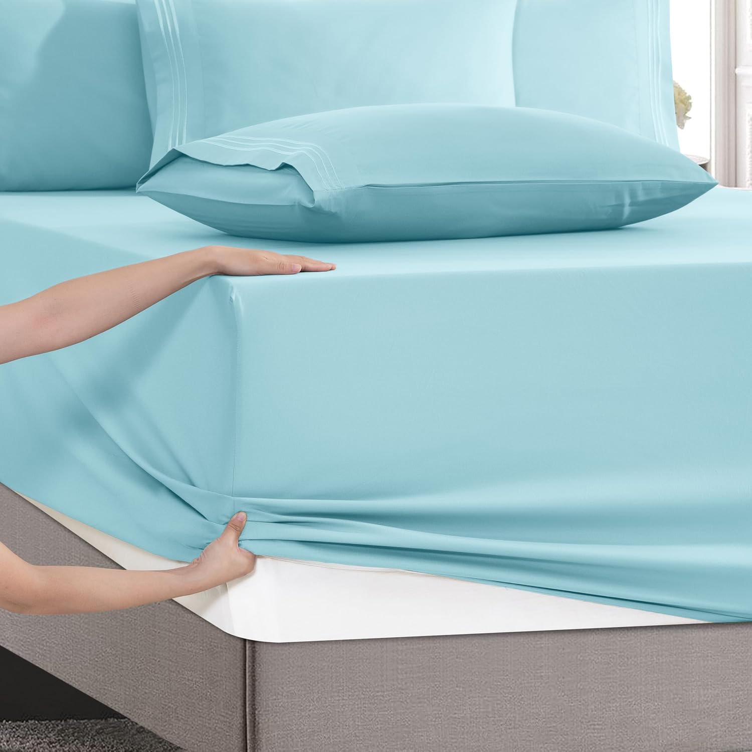 MocassiLuxuryBedding Mocassi Luxury 6-Piece Sheet Set, Ultra Soft 1800 Hotel Quality Microfiber Sheet Set, Fits Mattresses Up to 18 to 24 I…