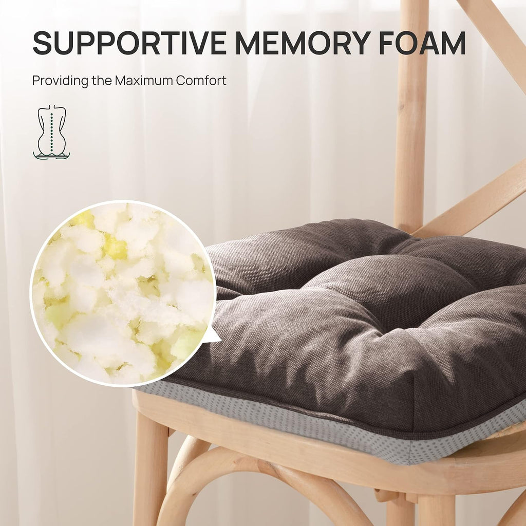 Love's cabin Memory Foam Chair Cushions Set of 4, 19"x19"x3.5" Indoor & Outdoor Seat Pads for Dining, Kitchen, Office, Patio Chairs - Coffee