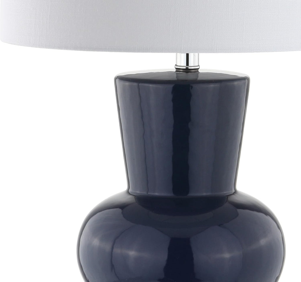 JONATHAN Y 28.5" Navy Ceramic Table Lamp for Living Room Bedroom Nightstand, Modern Hourglass LED Bedside Lamp with Crystal Base and…