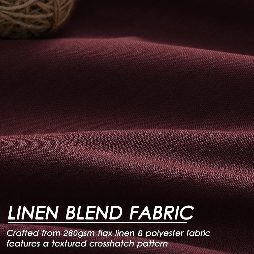 Nanspring Burgundy 100% Blackout Linen Curtains for Bedroom 90 Inches Long Back Tab Thermal Insulated Vintage Rustic Decor Black Out Curtai…
