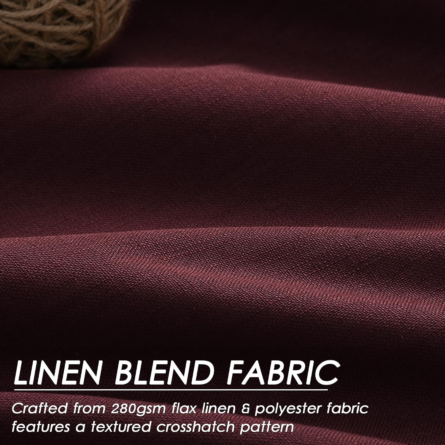 Nanspring Burgundy 100% Blackout Linen Curtains for Bedroom 90 Inches Long Back Tab Thermal Insulated Vintage Rustic Decor Black Out Curtai…