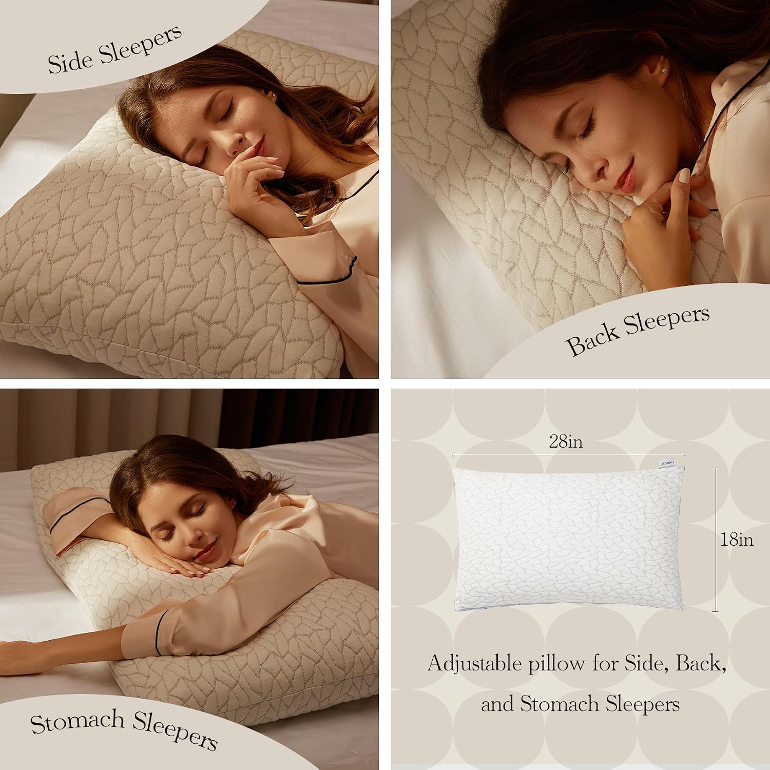 Memory Foam Pillows for Sleeping Adjustable Bamboo Blend Breathable Bed Pillow for Side, Back, and Stomach Sleepers Washable Pillow Cover…