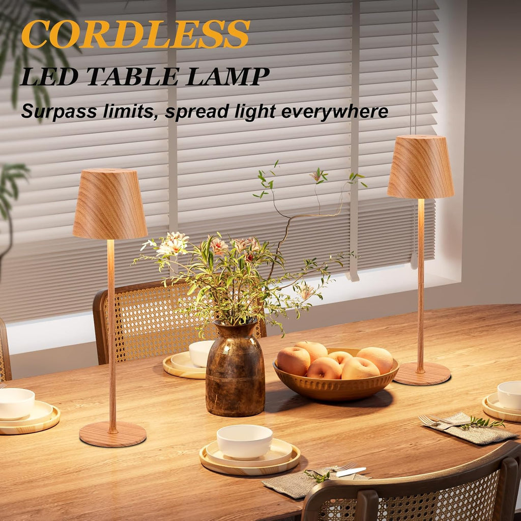 Kakanuo Cordless Table Lamp Rechargeable - Wood Grain 2 Pack 5000mAH Battery Operated Lamp for Counter, 3 Color Stepless Dimming Wireless…