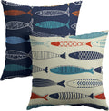 Fish Throw Pillow Covers Decorative Cotton Linen Pillowcases 24x24 inch Colorful Fish Pillow Case Set of 2 Nautical Theme Square Cushion…