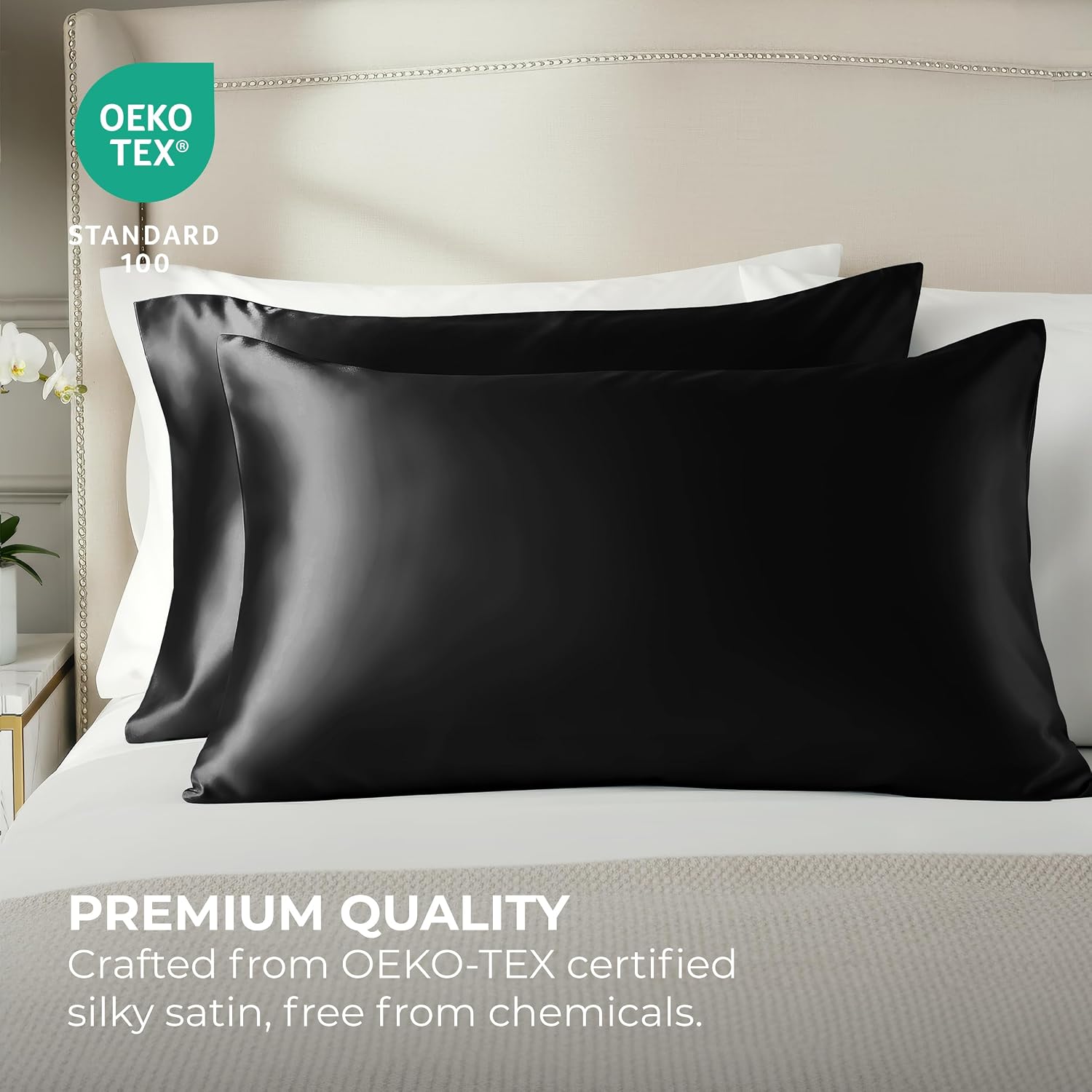PureBedding Pure Bedding Satin Pillowcase 2 Pack - King Size (20"x40", Black) - Silky Pillow Cases for Hair and Skin - Satin Pillow Covers…