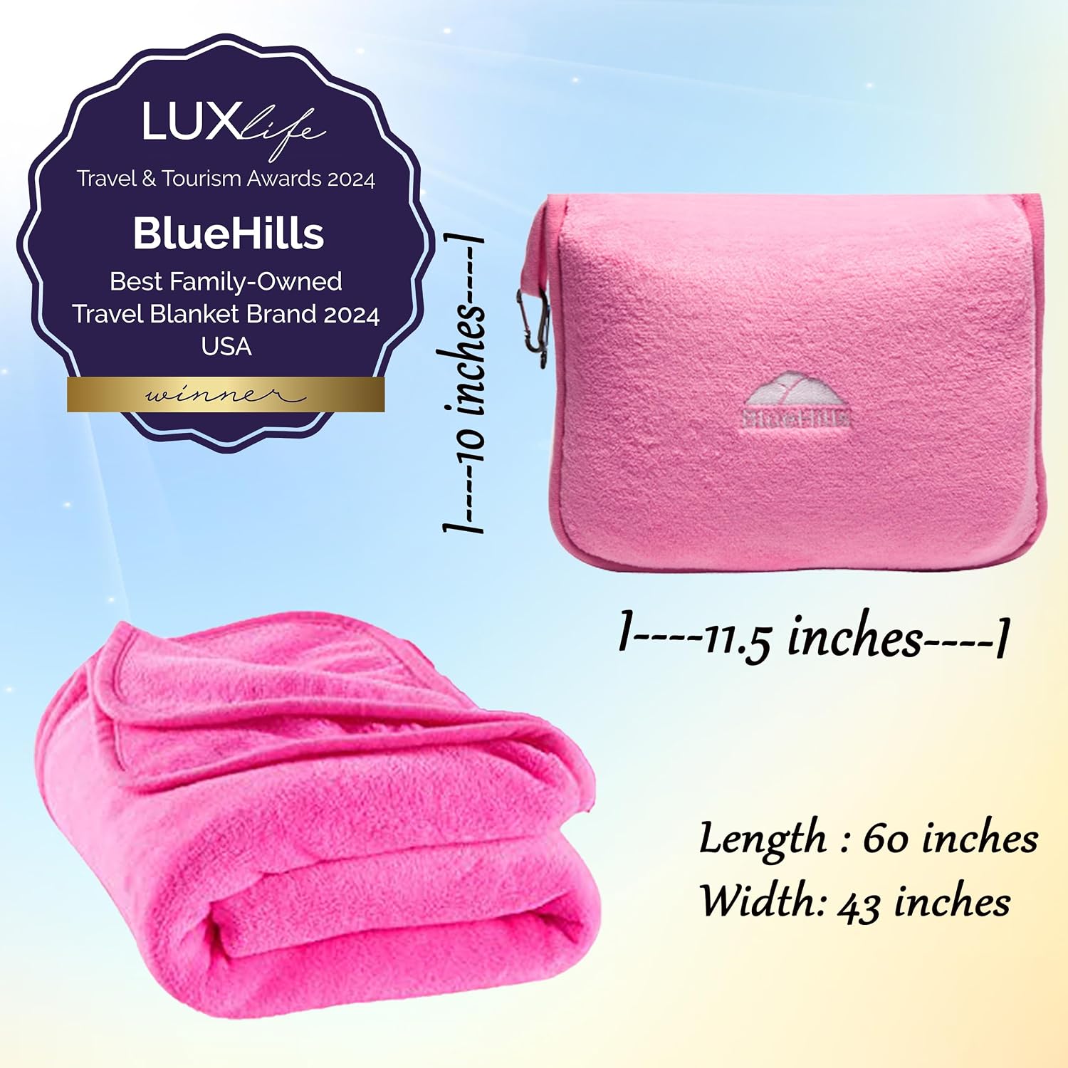 BlueHills Premium Soft Travel Blanket Pillow Airplane Blanket Packed in Soft Bag Pillowcase with Hand Luggage Belt and Backpack Clip…