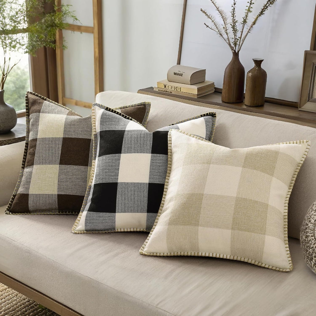 decorUhome Summer Buffalo Plaid Check Throw Pillow Covers 12x20 Set of 2 Outdoor Lumba Linen Decorative Farmhouse Gingham Pillow Covers wit…