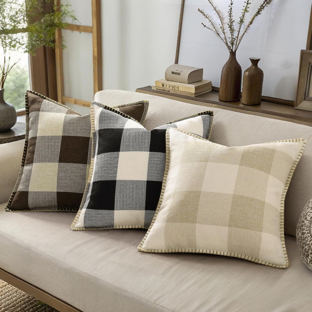 decorUhome Summer Buffalo Plaid Check Throw Pillow Covers 22x22 Set of 2 Outdoor Linen Decorative Farmhouse Gingham Euro Sham Pillow Covers…