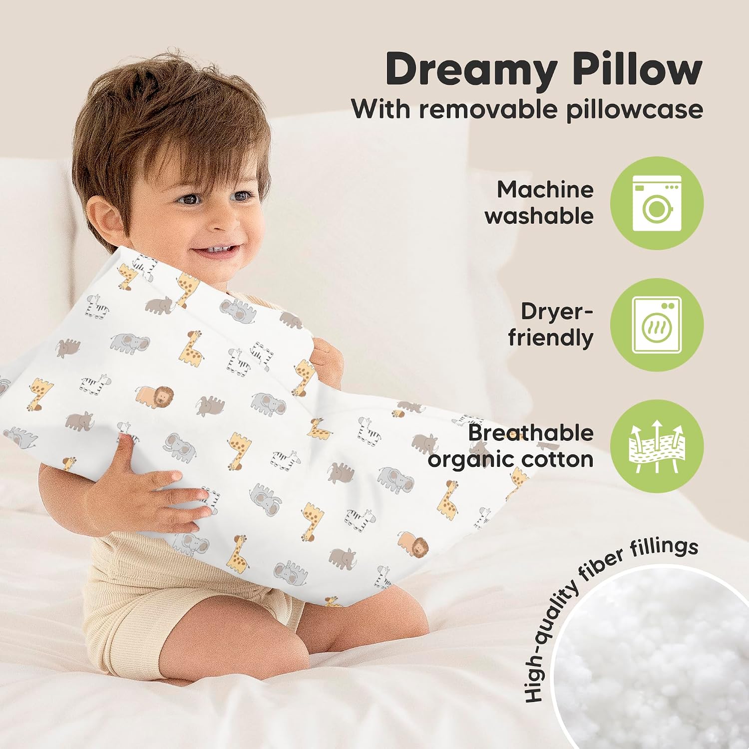 Toddler Pillow with Pillowcase - 13x18 My Little Dreamy Kids Travel Bed Pillows for Sleeping, Organic Cotton Small Pillowcase, Soft &…